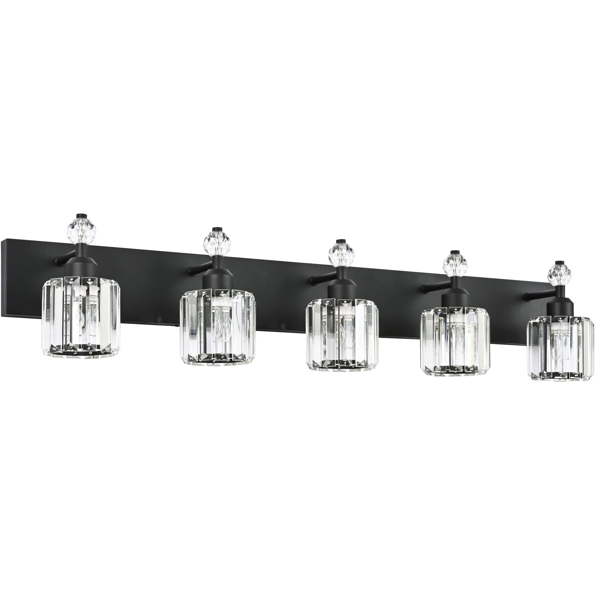PRESDE 5-Light Crystal Bathroom Vanity Light Modern Matte Black Bathroom Lights Fixtures Over Mirror Wall Lamp for Over Mirror Bedroom Hallway