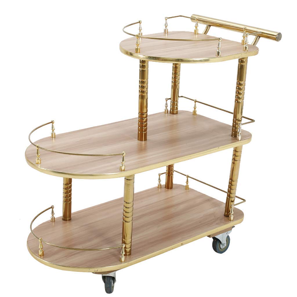 Carrello da tè in Acciaio Inox con Vassoio in Legno, Carrello di Servizio a 3 Livelli per Hotel e ristoranti, Carrello portautensili con Ruote per Sala da Pranzo.
