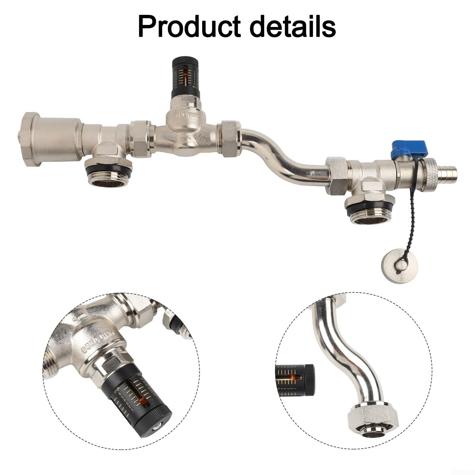 Valvola di bypass di pressione differenziale in ottone con sfiato automatico e display a doppia scala per sistema collettore di riscaldamento a pavimento, distanza centrale 210 mm (argento)