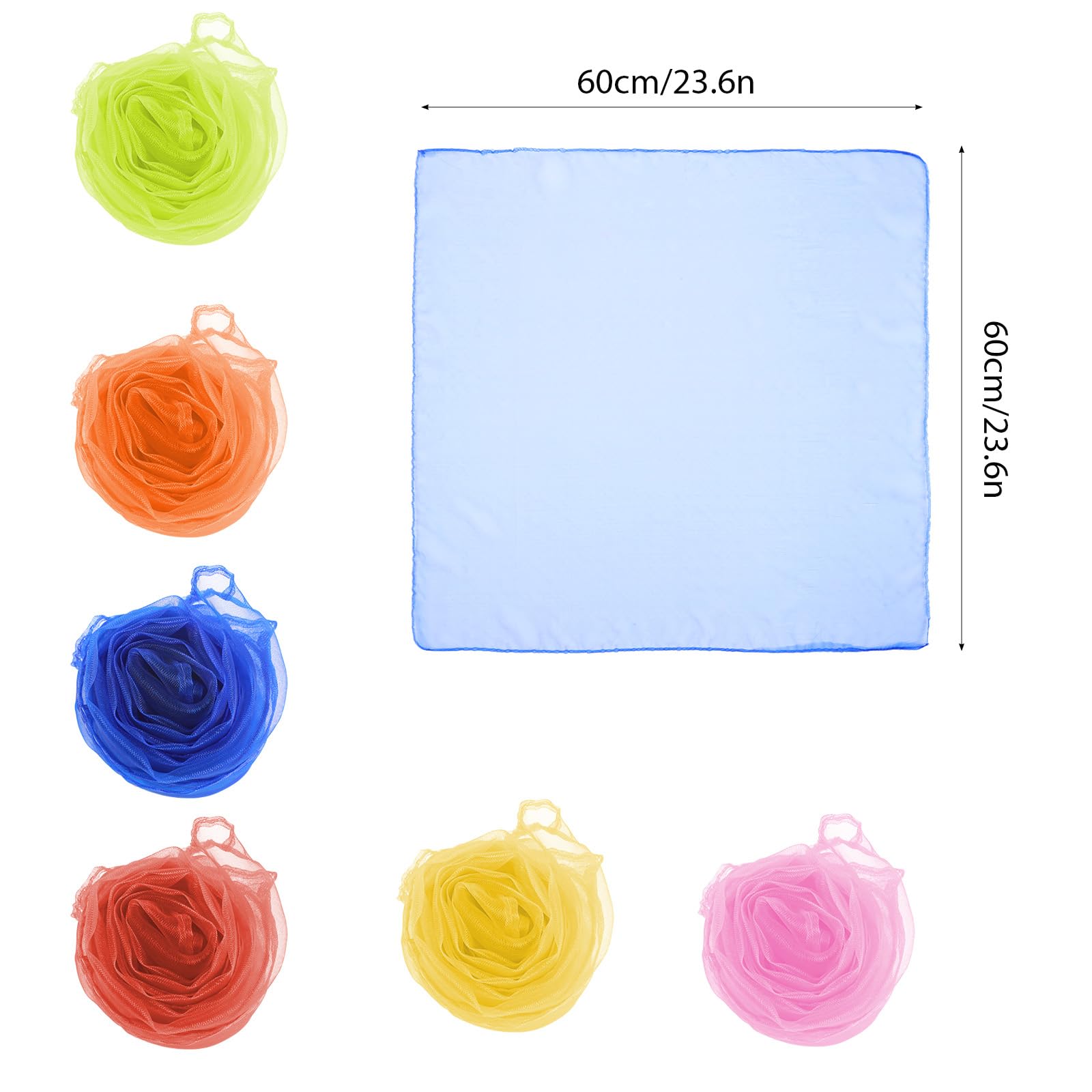 6 sztuk chusty do żonglerki, szyfonowe, 60 x 60 cm, kolorowe chusty na pokazy dla dzieci, do tańca, chusty jedwabne dla niemowląt, kwadratowe kolorowe chusty, jedwabne szale, kolorowe chusty do tańca