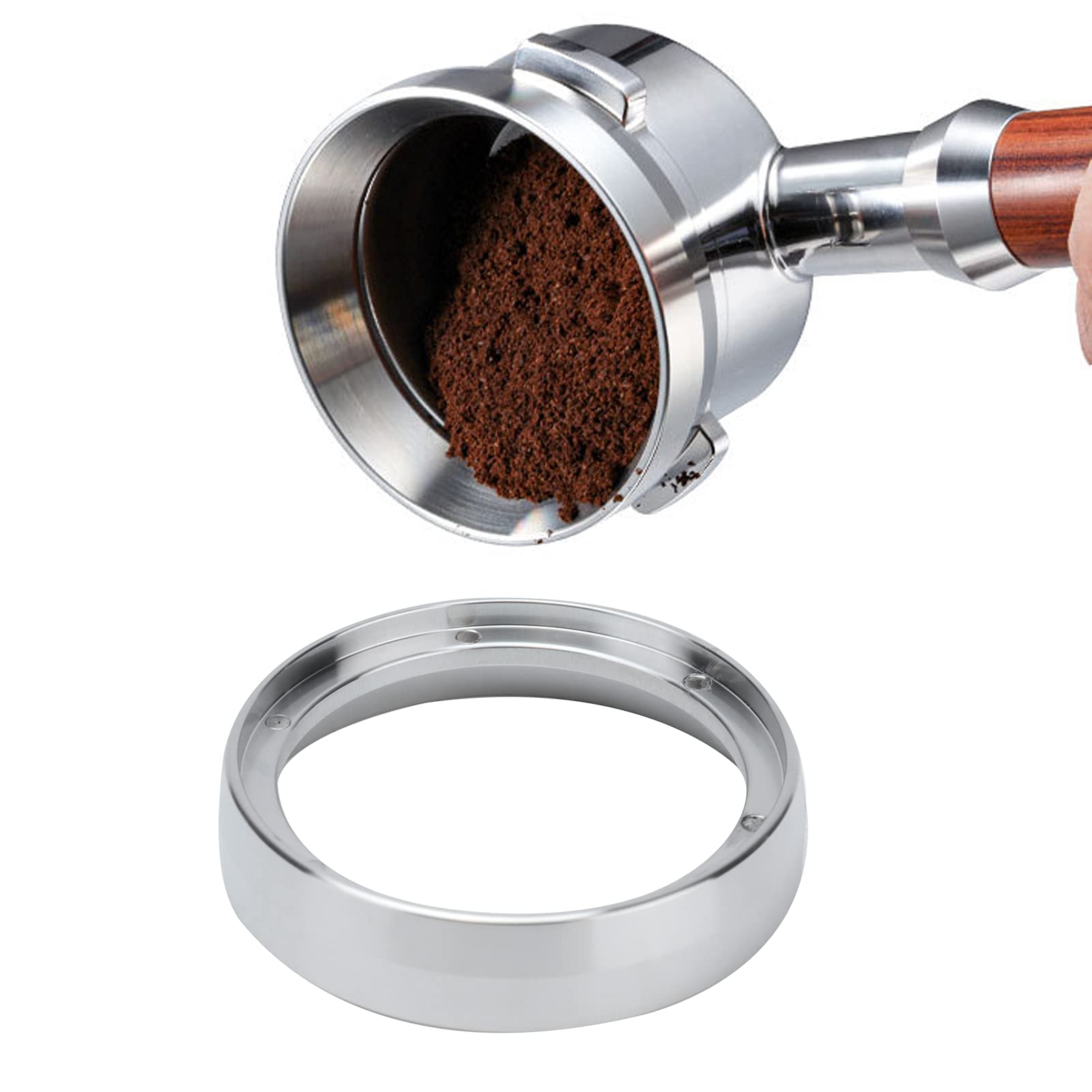 Anillos de café en polvo Diseño magnético Boca ancha Evita que el polvo vuele Fácil de limpiar Anillos de dosificación inteligentes para cafetería Uso doméstico Acero inoxidable