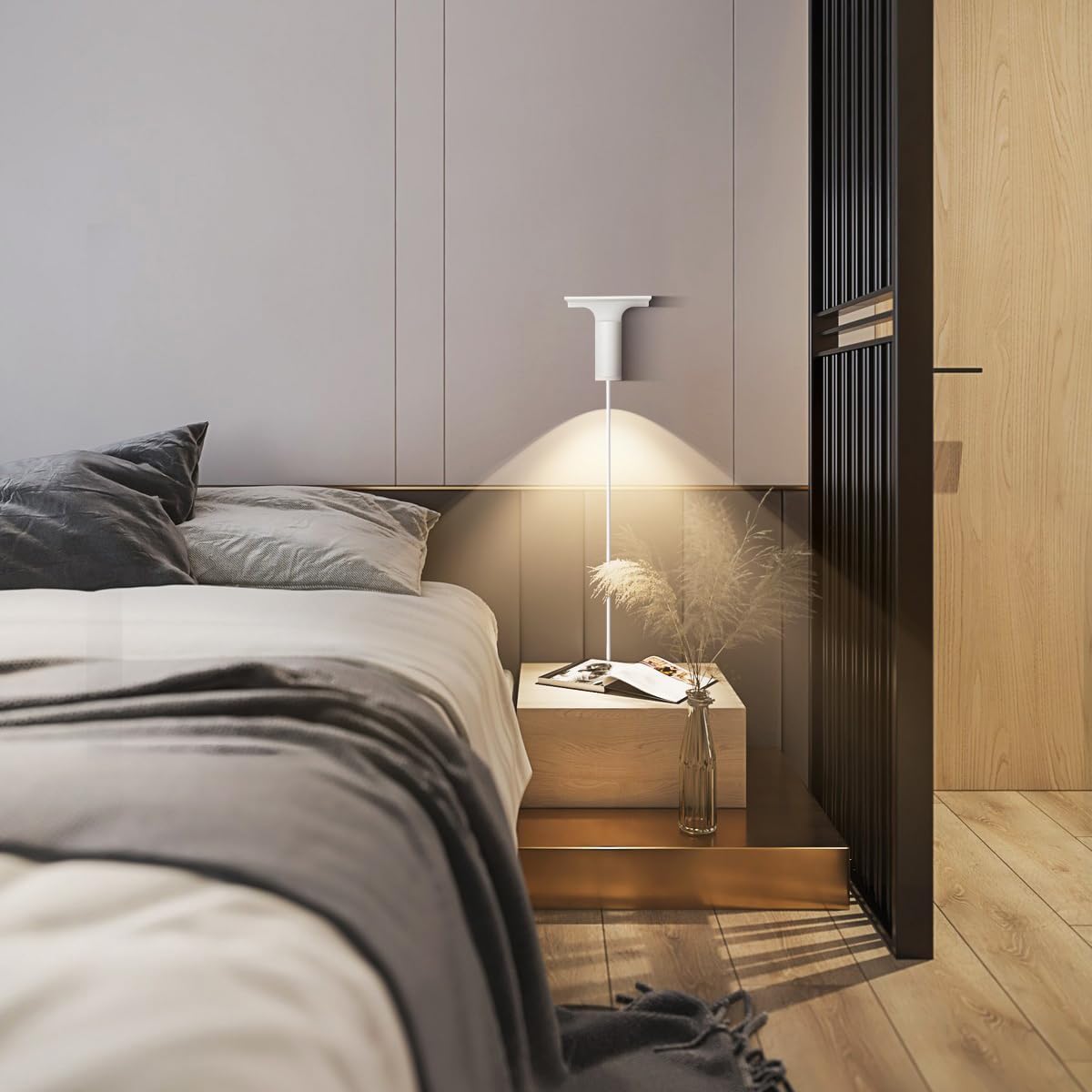 Lampa ścienna LED z włącznikiem i wtyczką, wewnętrzna metalowa lampa ścienna obracana o 270° z portem USB do ładowania i półką, regulowana lampa ścienna do czytania do salonu, sypialni, biura,White