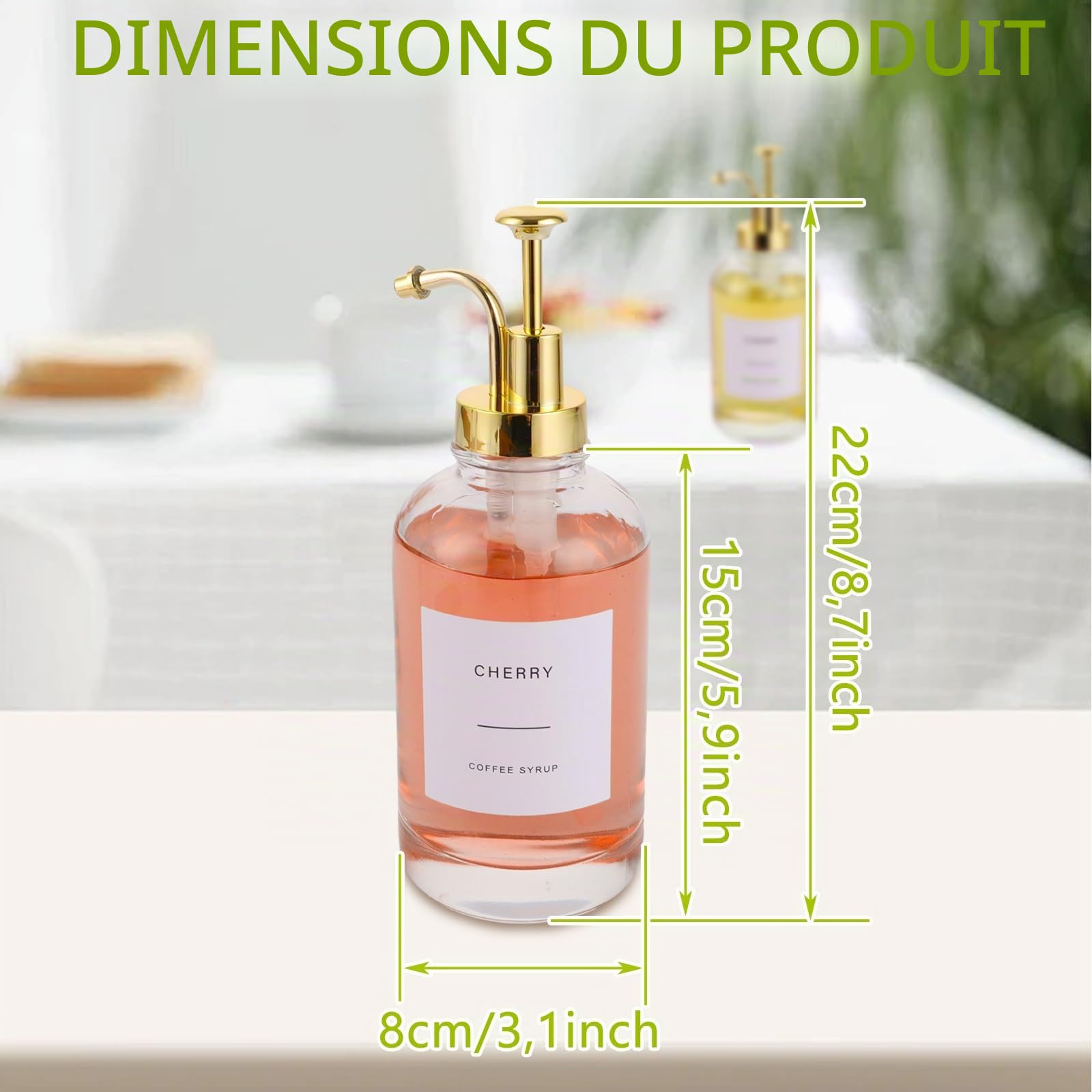 DAJAVE Lot de 2 distributeurs de sirop de café de 500 ml avec étiquettes et entonnoir, distributeur de sirop de café, bouteilles en verre pour organiser l'huile, le vinaigre, le savon, les liquides