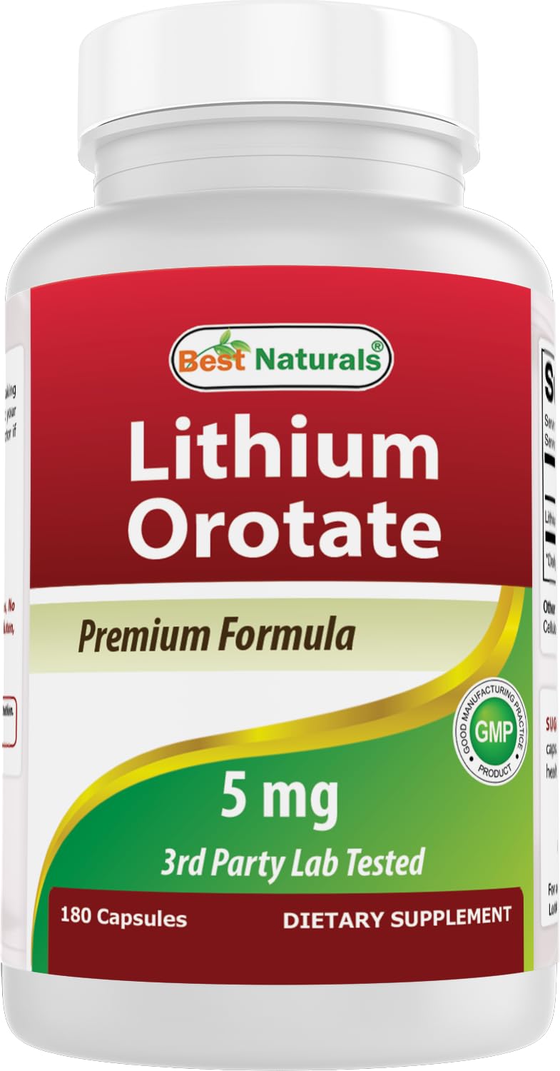 Best Naturals Lithium Orotate 5 mg 180 Capsules - Non GMO - Gluten Free 180 Count (Pack of 1)