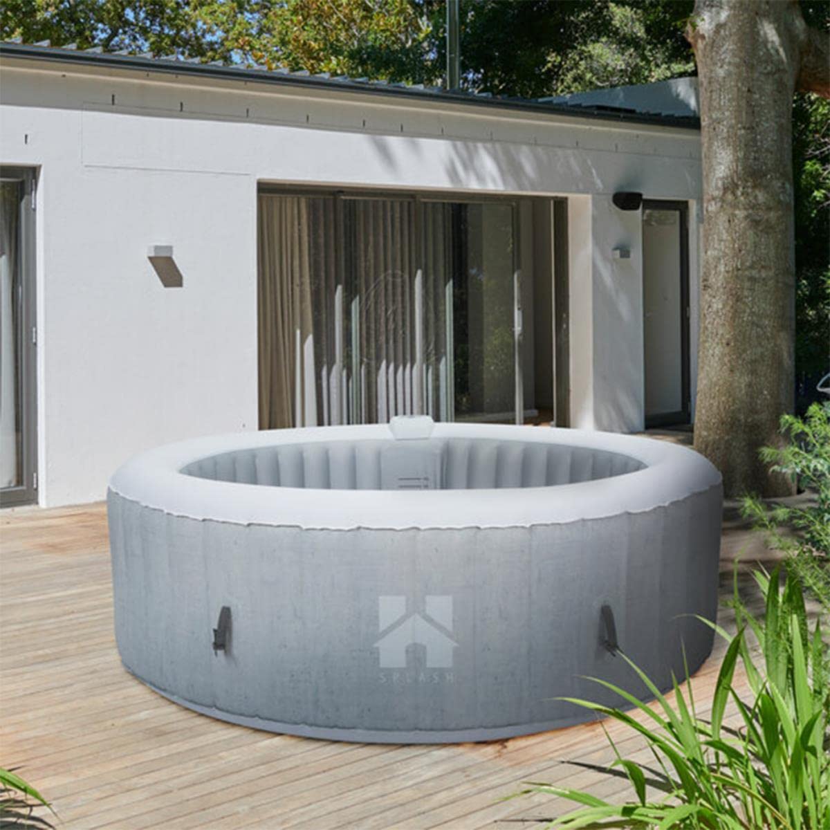 St Moritz Splash - Vasca idromassaggio gonfiabile - Grigio cemento - Lusso Spa Piscina Spa per 6 persone - 130 ugelli, riscaldamento a 40 °C, per terrazza e giardino