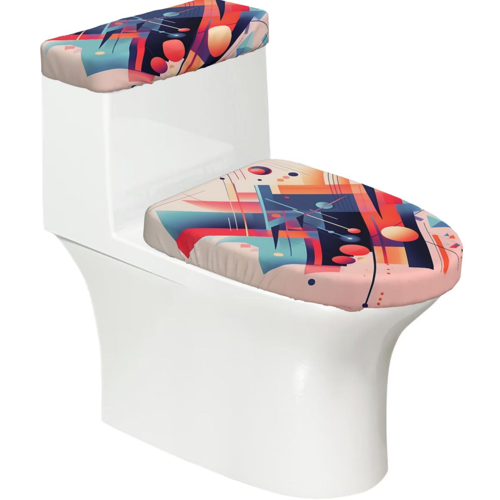 Raster 2-Piece Toilet Seat Cover Set with Tank Lid - Elastic for U-Shape & Elongated - Bathroom Decor