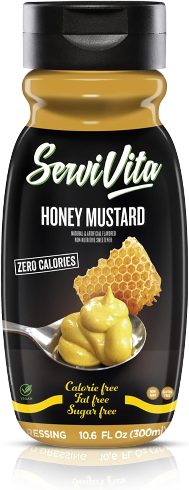 Sugar Free HONEY MUSTARD Sauce Zero Calories and Fat Free, 10.6 FL OZ - No Sugar Honey Mustard Sauce Gluten-Free, Non-GMO, Vegan and Keto Friendly - ServiVita