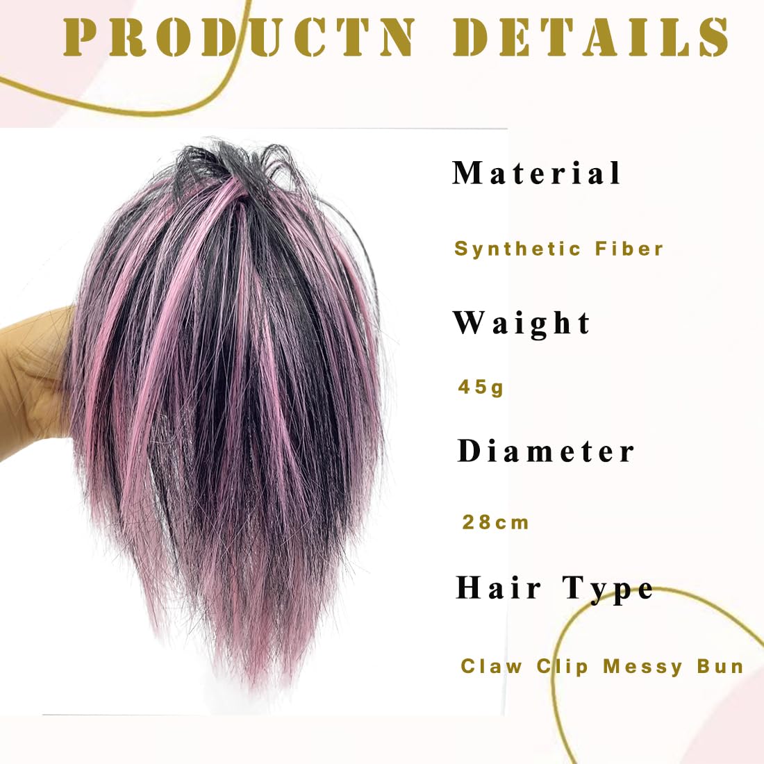 Messy Hair Highlight Ponytail Extension Claw Bun Hair Piece Elastic Drawstring Synthetic Ponytail Extension Hair Bun Extension for Women Daily Use light (Mix Pink) - Image 2
