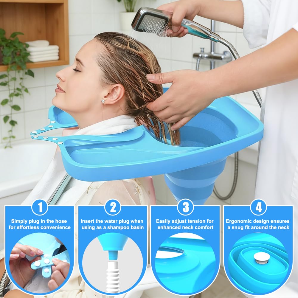 NAVESO 7 Stück Haarwaschbecken für Bettlägerige,Haarwaschbecken,Mobiles Haarwaschbecken,Haare Waschen im Bett,Faltbares kopfwaschbecken für bettlägerige ältere Menschen,Behinderte,Schwangere,Verletzte