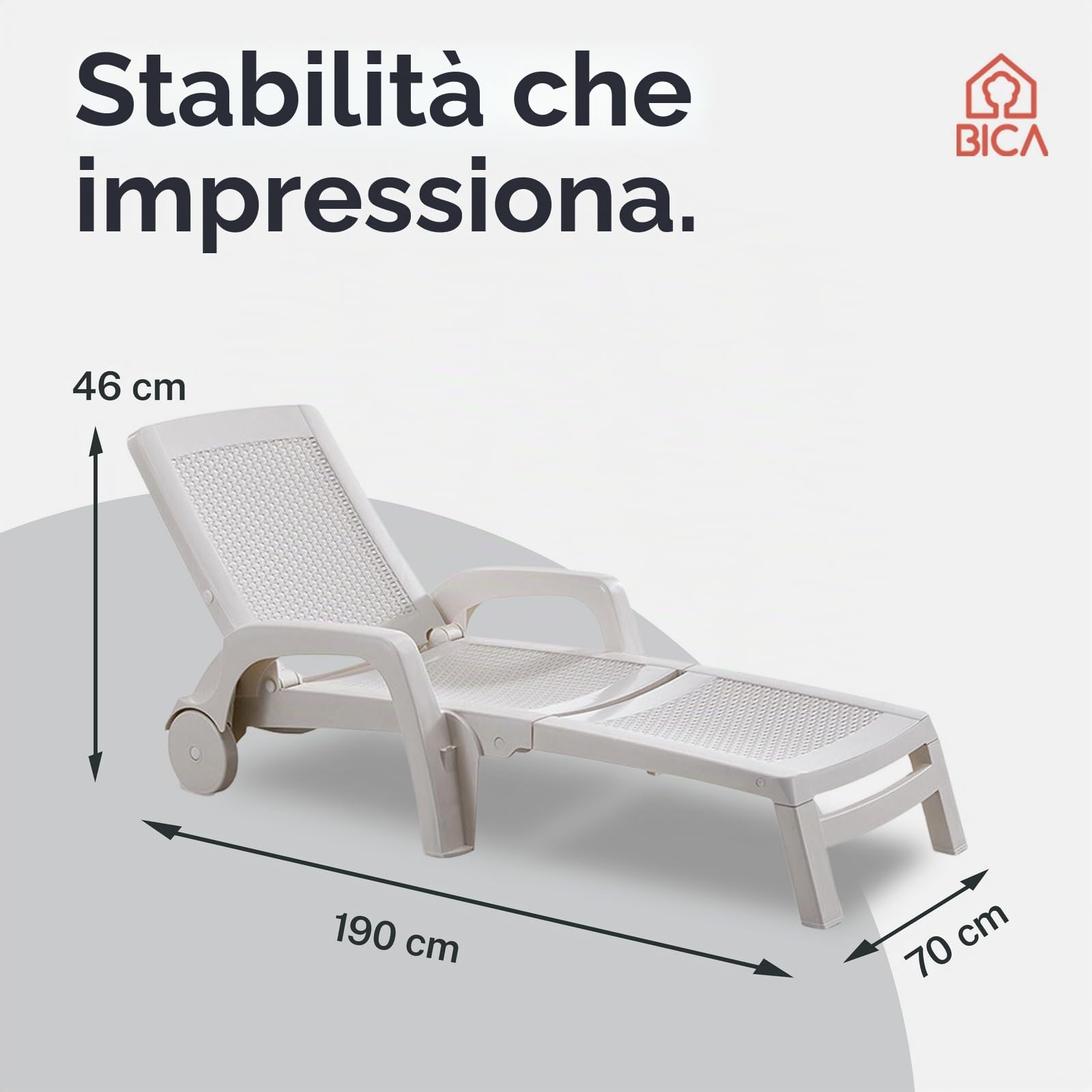 BICA Lettino Prendisole Miami Bianco con Design Rattan, Pieghevole ed Impilabile