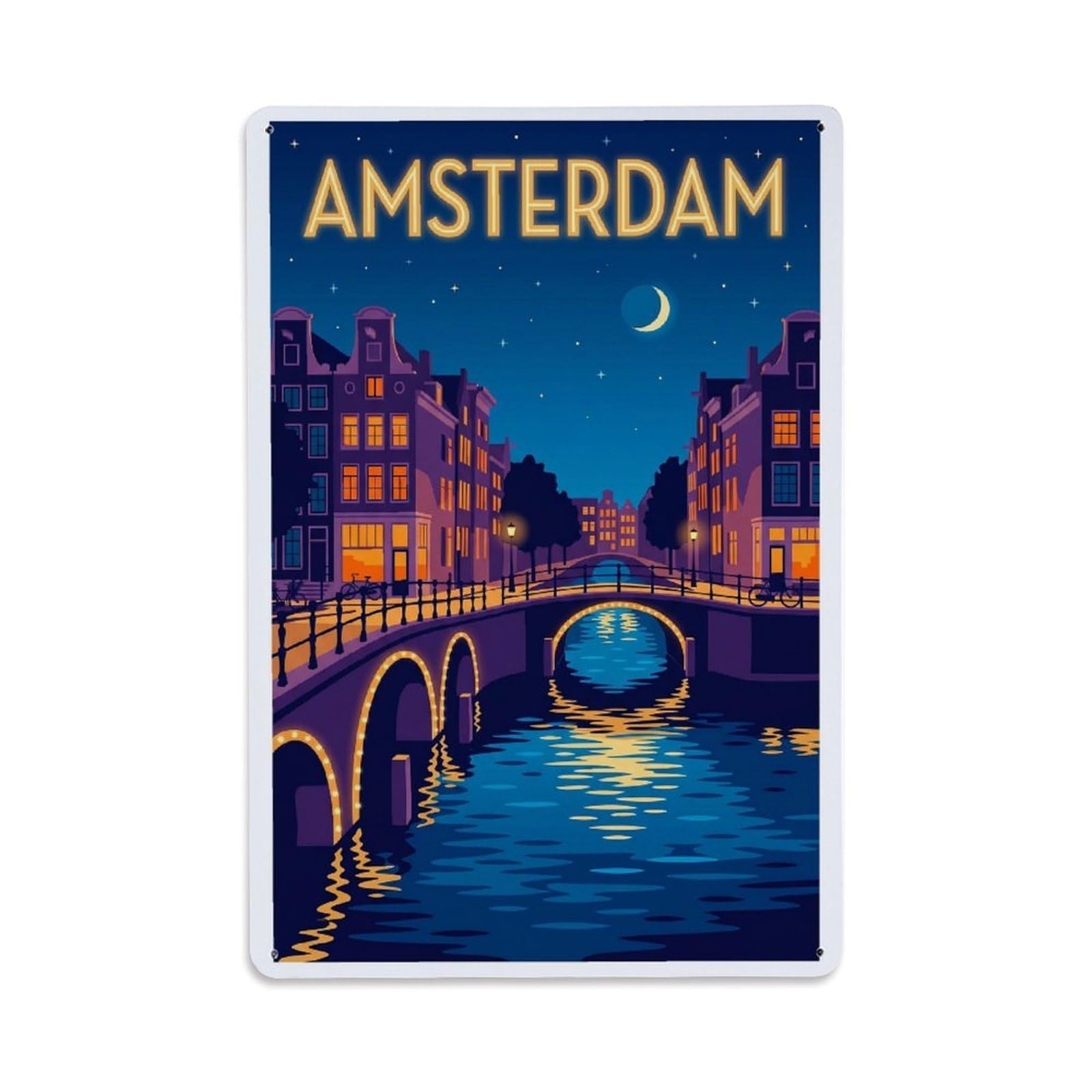 Este 8X12inch Style Vintage Travel Amsterdam Netherlands Extraordinary Metal Tin Sign