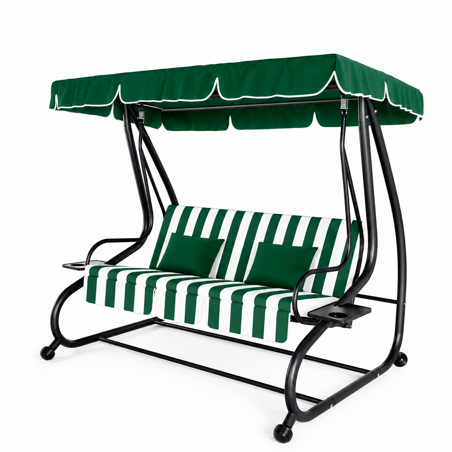 Dondolo Altalena 3 Posti Reclinabile Con Copertura Parasole Orientabile Trasformabile In Letto Telaio Resistente Per Giardino Terrazza Balcone Relax 200 x 120 x 160 Cm Verde E Bianco