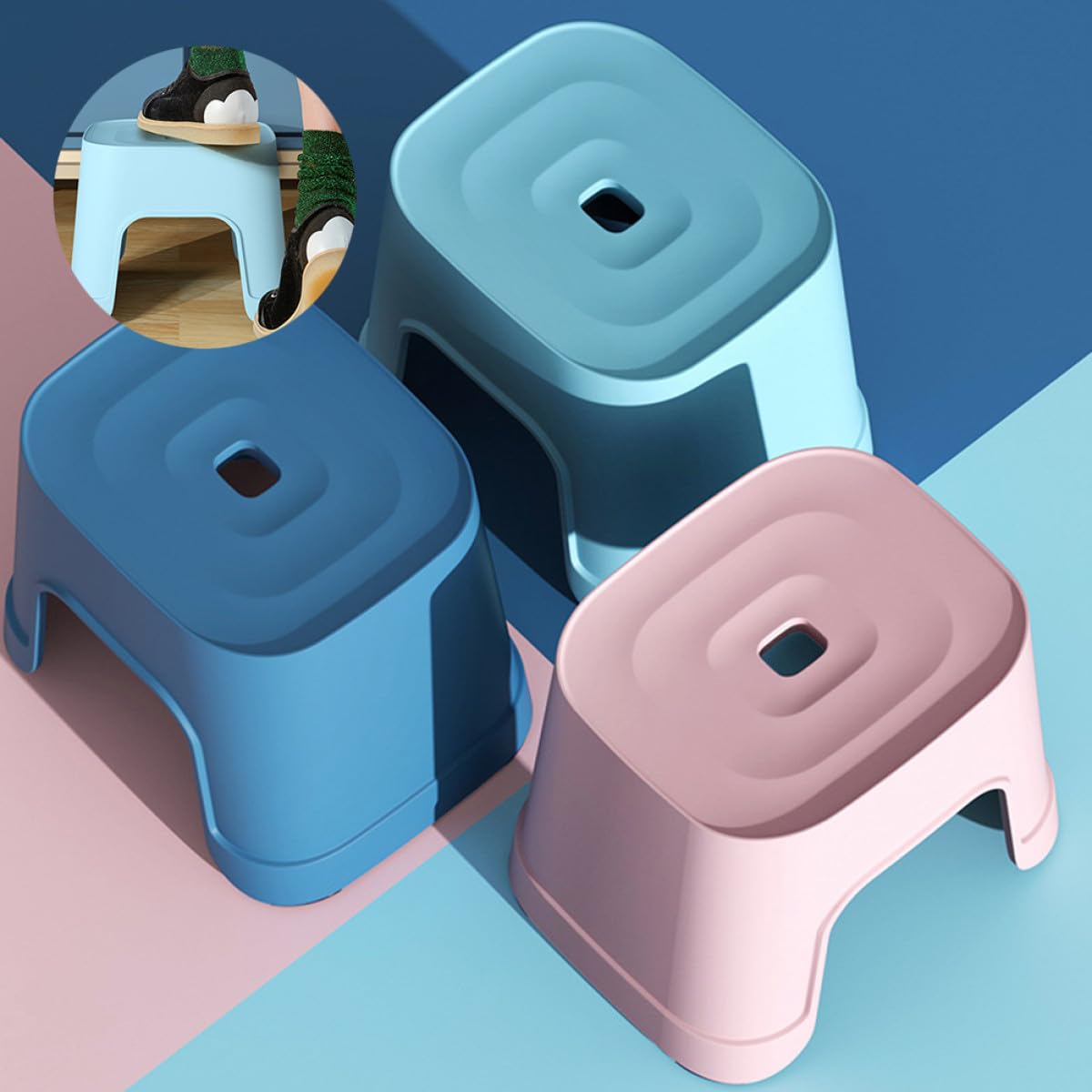 Tritthocker Stabiler Blauem Rutschfester Pp Kunststoff aus Kleiner Hocker Multifunktionaler Badezimmerhocker mit Anti Rutsch Oberfläche für Küche und Zuhause