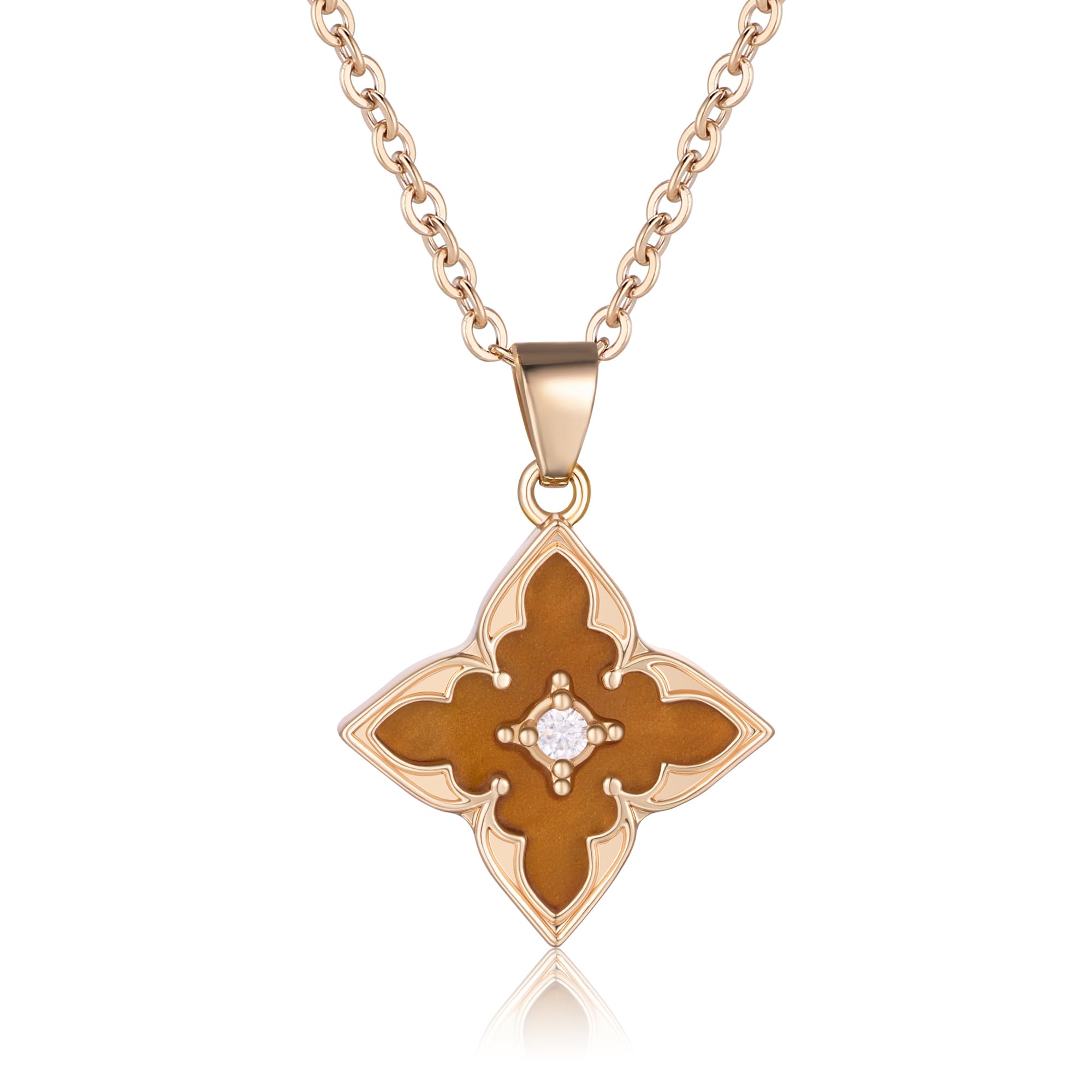 YEATMUE 14K Gold Plated Gold Clover Necklace, Dainty Four Leaf Lucky Choker Charm Colorful Clover Adjustable Chain Shell Made Pendant Necklace for