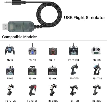 Flysky SM100 USB RC Airplane Drone Flight Simulator Adapter Cable 2.4G for FS-i6 FS-i10 FS-i6 FS-i4 FS-T6 FS-CT68 FS-T4B FS-GT3 TH9X GT2 Remote Controller Transmitter to Computer Simulator Software