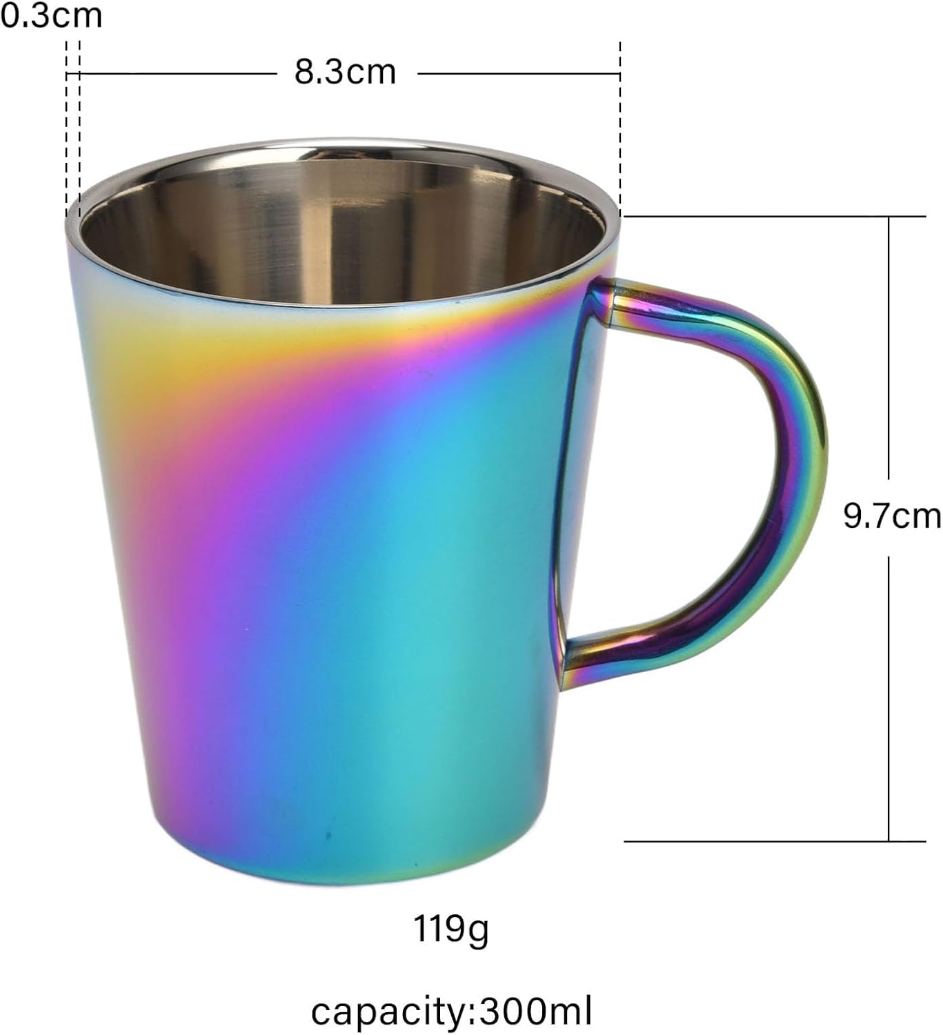 2Pcs 300ml Tumblers Rainbow Cups with Handle Colorful Mugs Stainless Steel Coffee Mug Double Layer Milk Cups Insulated Hot & Cold Drink Glasses（The bottom is circular）