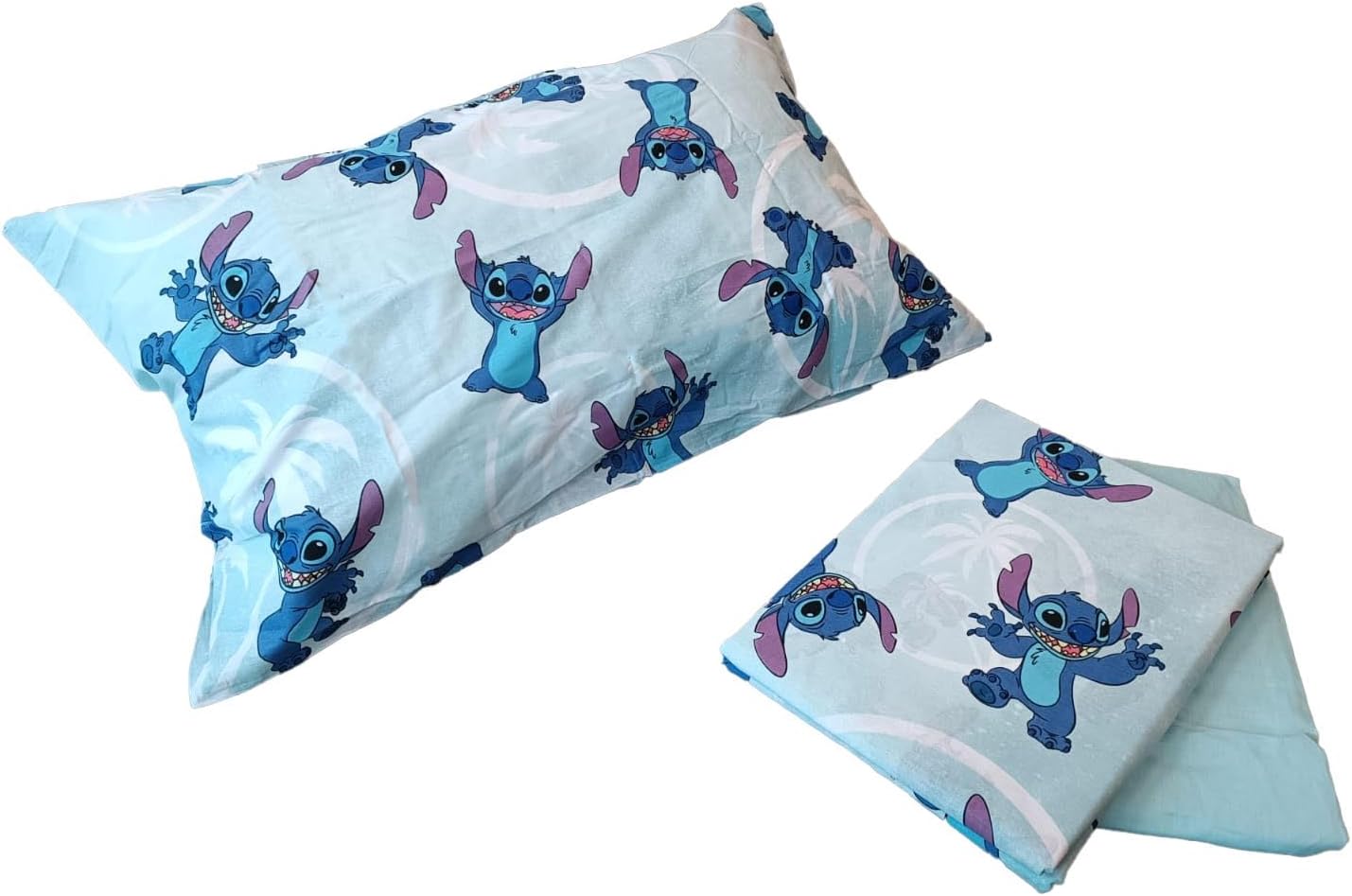 Stitch Single Bed Sheet, Complete Bed, Top Sheet, Fitted Sheet, Pillowcase, Blue, Disney, 100% Cotton, Official Product