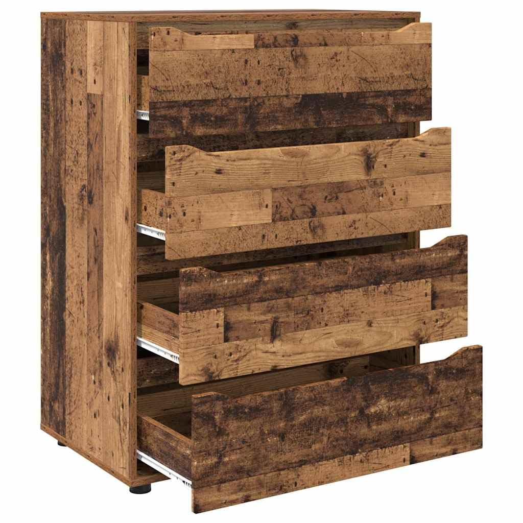 Lot de 2 armoires de rangement en bois recyclé - 80 x 48 x 105 cm - Avec tiroirs et pieds réglables en hauteur