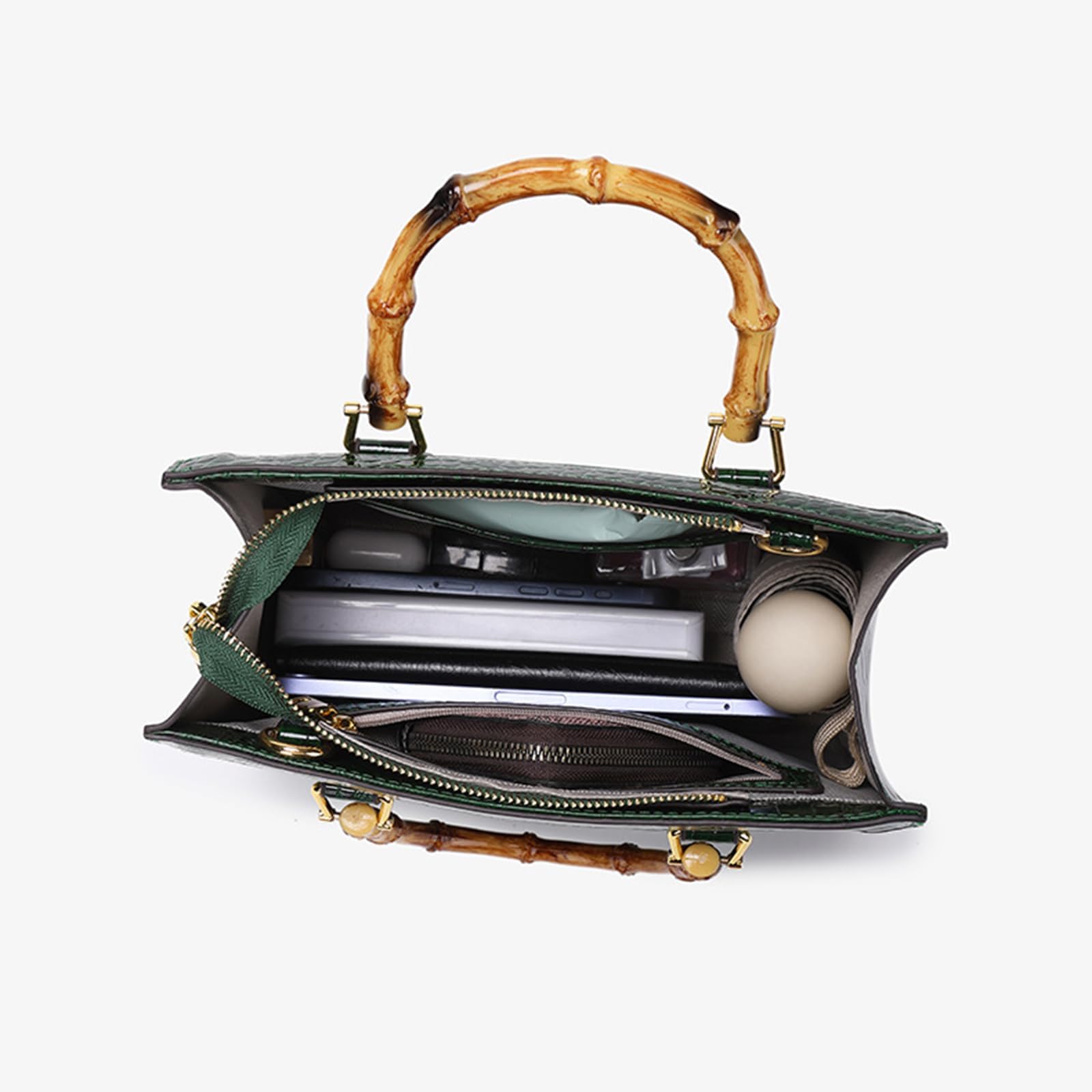 Bolso de mano para mujer, asa en forma de bambú, bolsa cruzada de piel sintética con asa superior
