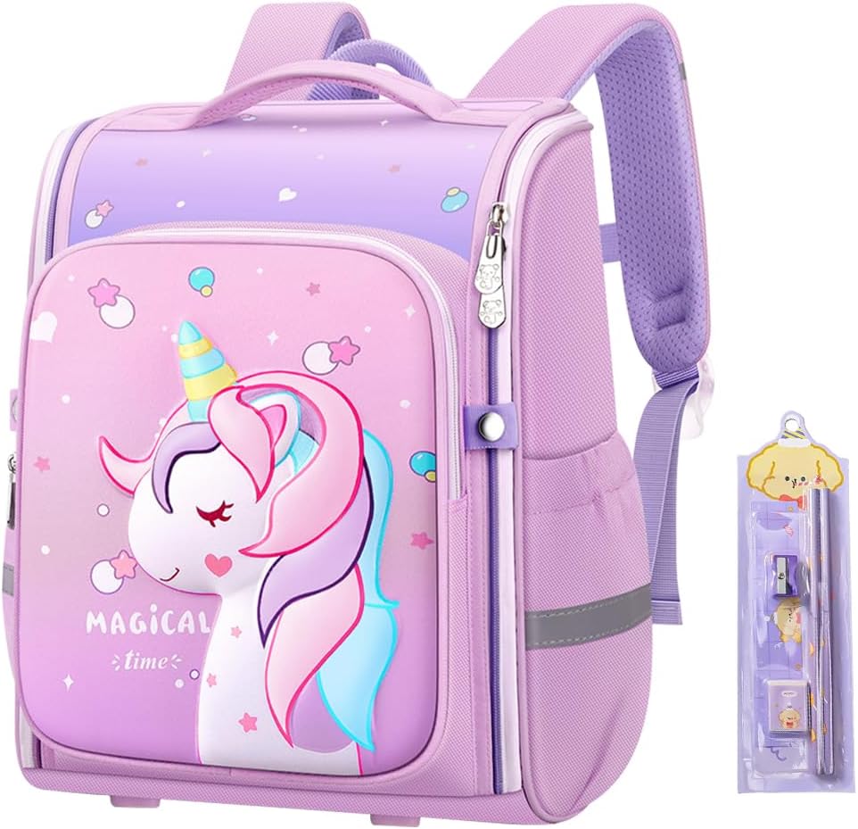 - PALAY® Unicorn Backpack for Kids Girls Stylish Durable Water-Resistant Backpack Shoulder School Bags for Girls Kids Birthday & Rakhi Gift - Purple