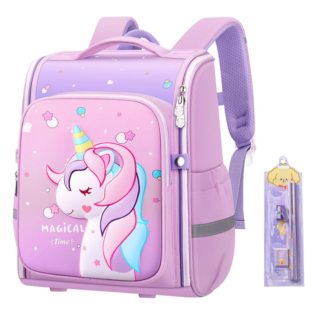 PALAY® Unicorn Backpack for Kids Girls Stylish Durable Water-Resistant Backpack Shoulder School Bags for Girls Kids Birthday & Rakhi Gift - Purple