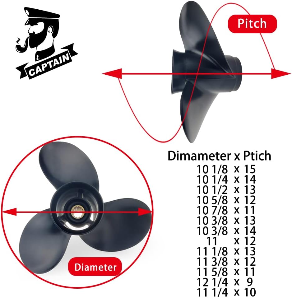 Boatman Upgrade Aluminum Outboard Propeller fit Mercury/Mercruiser Engines 25-70 Hp,13 Spline Tooth