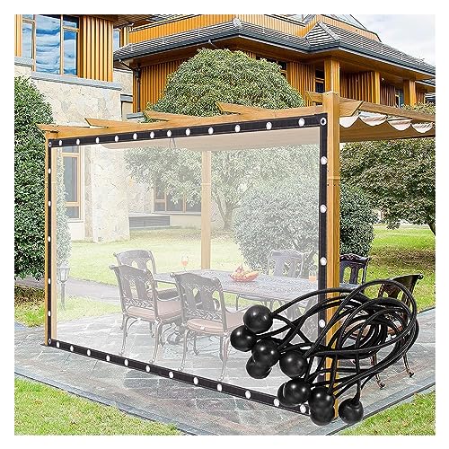 Cubierta de pérgola transparente impermeable de 13 x 15 pies, paneles laterales de plástico para balcón, patio, porche, cenadores y fácil de instalar