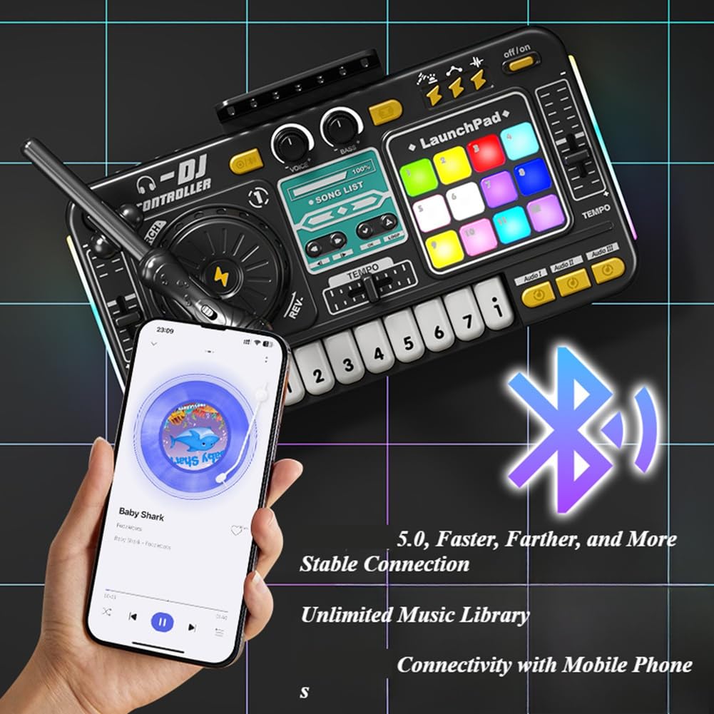 Mixer DJ per Bambini Strumento Musicale Pianoforte Elettronico Tastiera con Microfono Giocattolo per Bambini Regalo di Compleanno per Bambini Set da Gioco per Feste