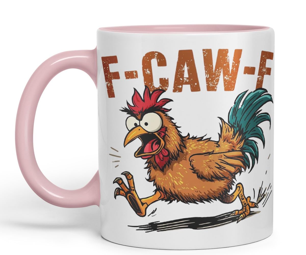 Vixar F-Caw-F Sarcastic Chicken Coloured Ceramic Mug Cup Gift Funny Sarcastic 330ml (Pink)