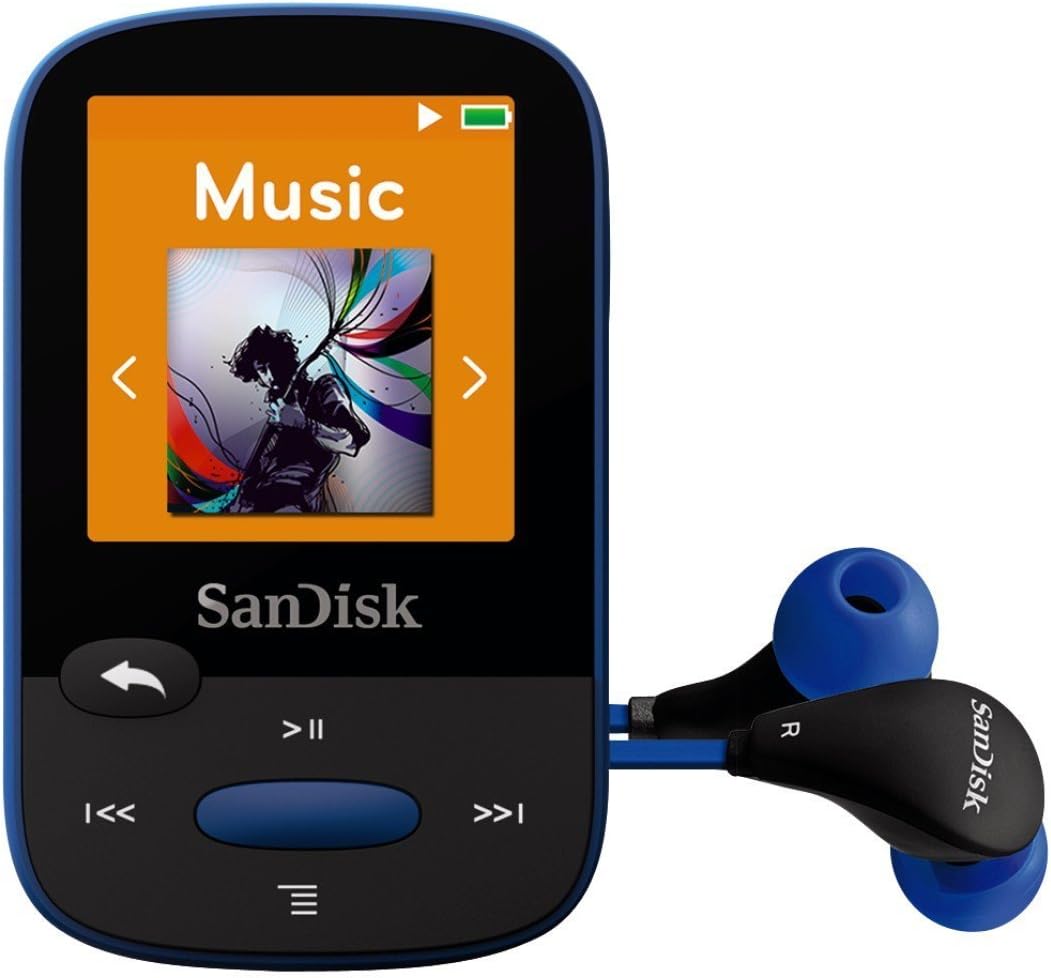 SanDisk Clip Sport 8GB MP3 Player, Blue With LCD Screen and MicroSDHC Card Slot (Renewed)
