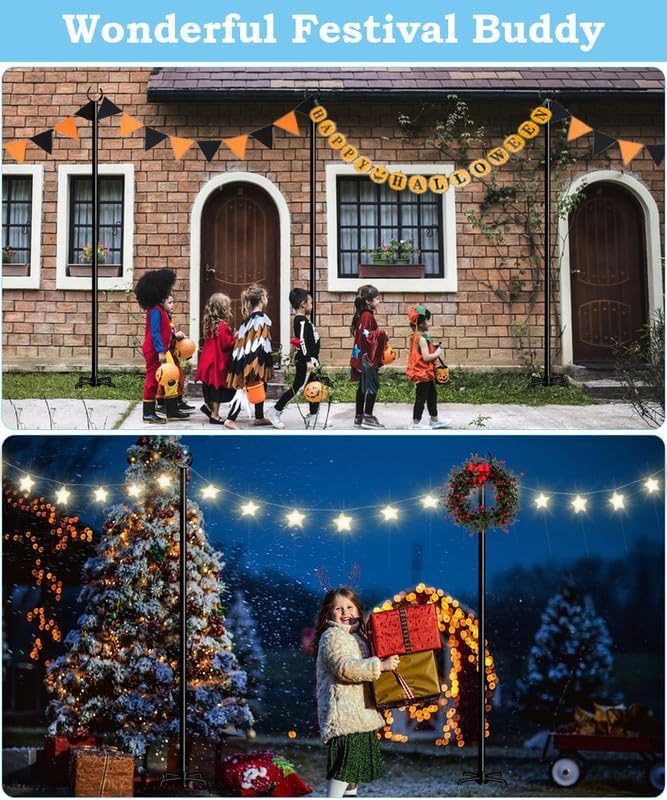 Miniatura 5 de Soporte de poste de luz de 10 pies  Cadena de luces al aire libre para colgar, uso para patio trasero, jardín, patio, fiesta, festival, boda,