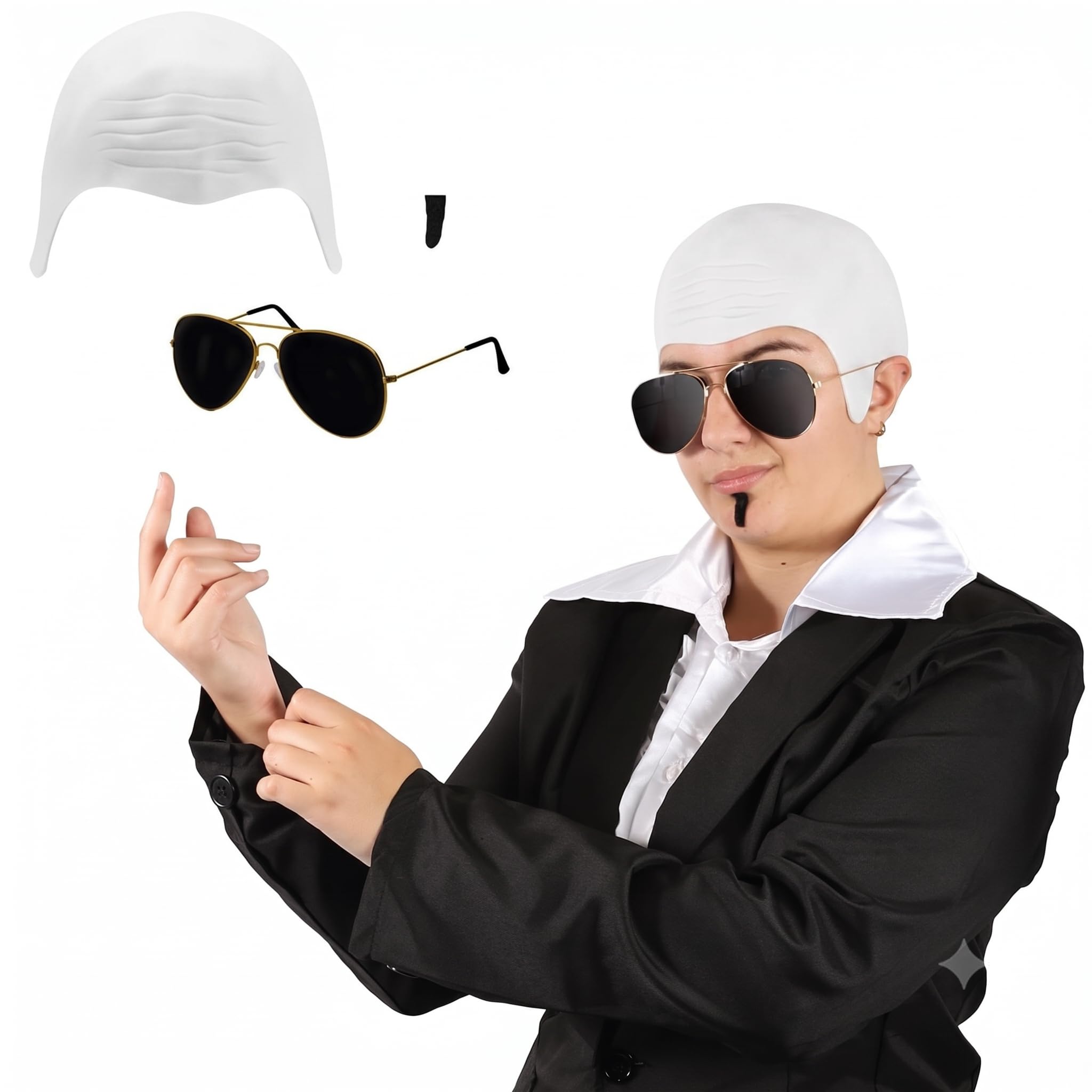 Mr Worldwide Fancy Dress Accessory Set (Bald Cap, Sunglasses, Soul Patch)