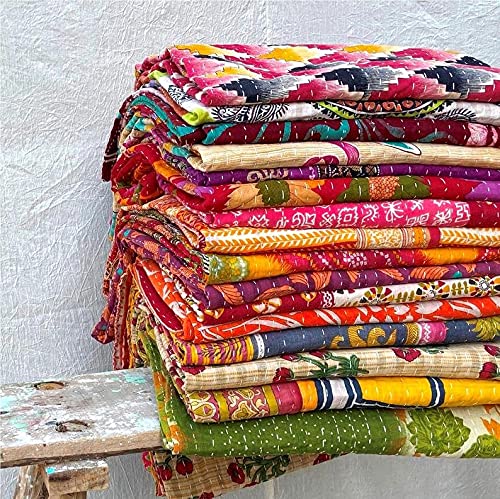 Couvre-lit en coton Kantha bohème pour sublimer votre chambre (lot de 5 vintage)