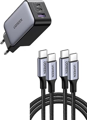 UGREEN Nexode Cargador USB C 65W con UGREEN 2Pack Cable USB C Carga Rápida PD 3.0 100W 1M
