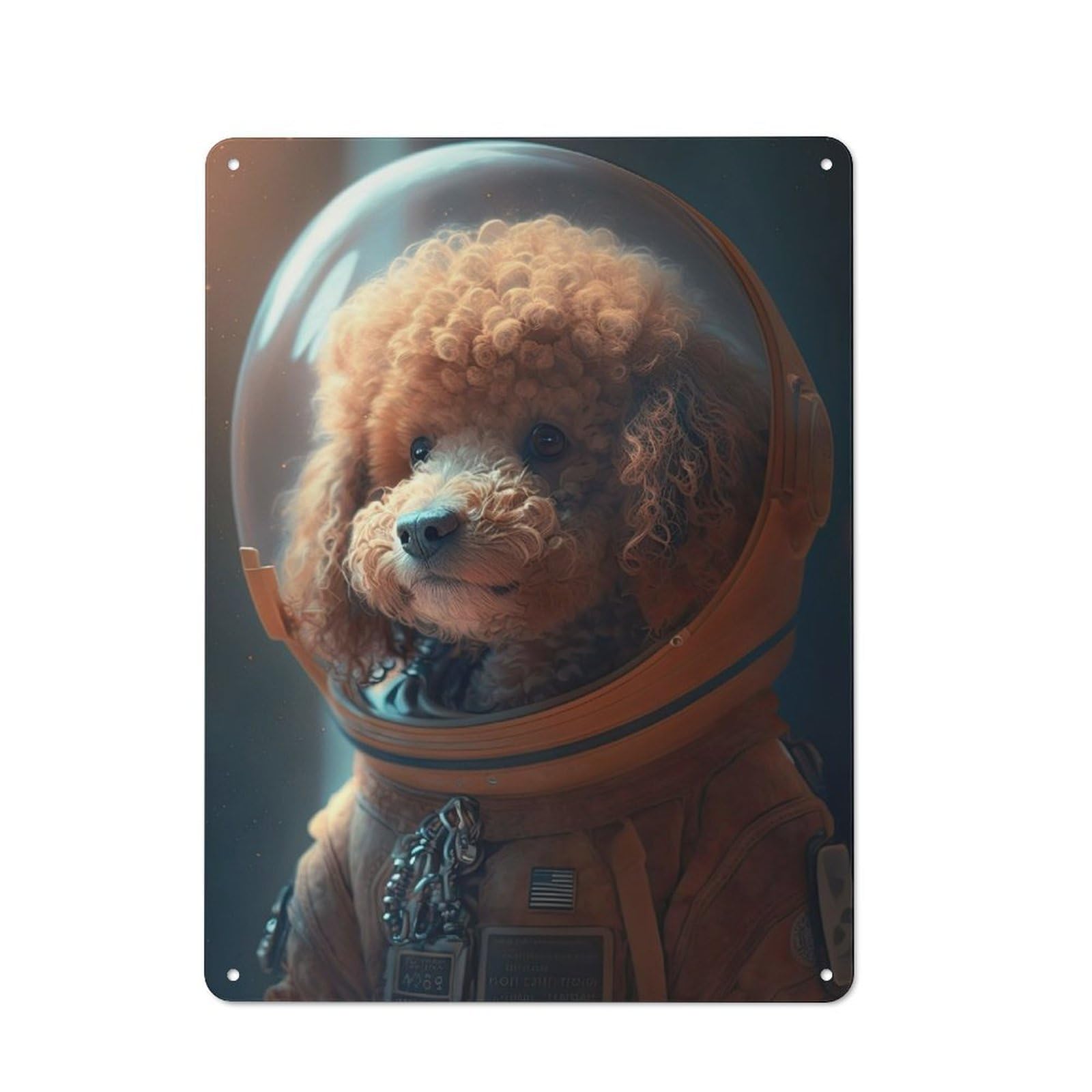Junmoney Red Poodle Astronaut Retro Metal Wall Sign 40X30cm With For Bar Or Restaurant, A Housewarming Gift For Hospitality Decor Collectors