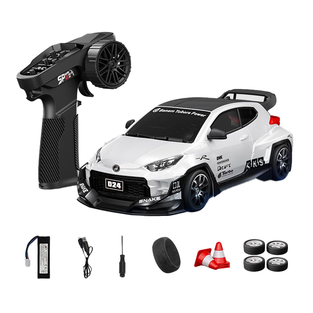 NULA 1:24 RC Drift Car, D24 RTR Full Proportional 4WD High Speed Remote Control Car with Gyro, Dual Drift Racing Tires, LED Light Effects for Adults- (Q3 Pearl White / D24-03)