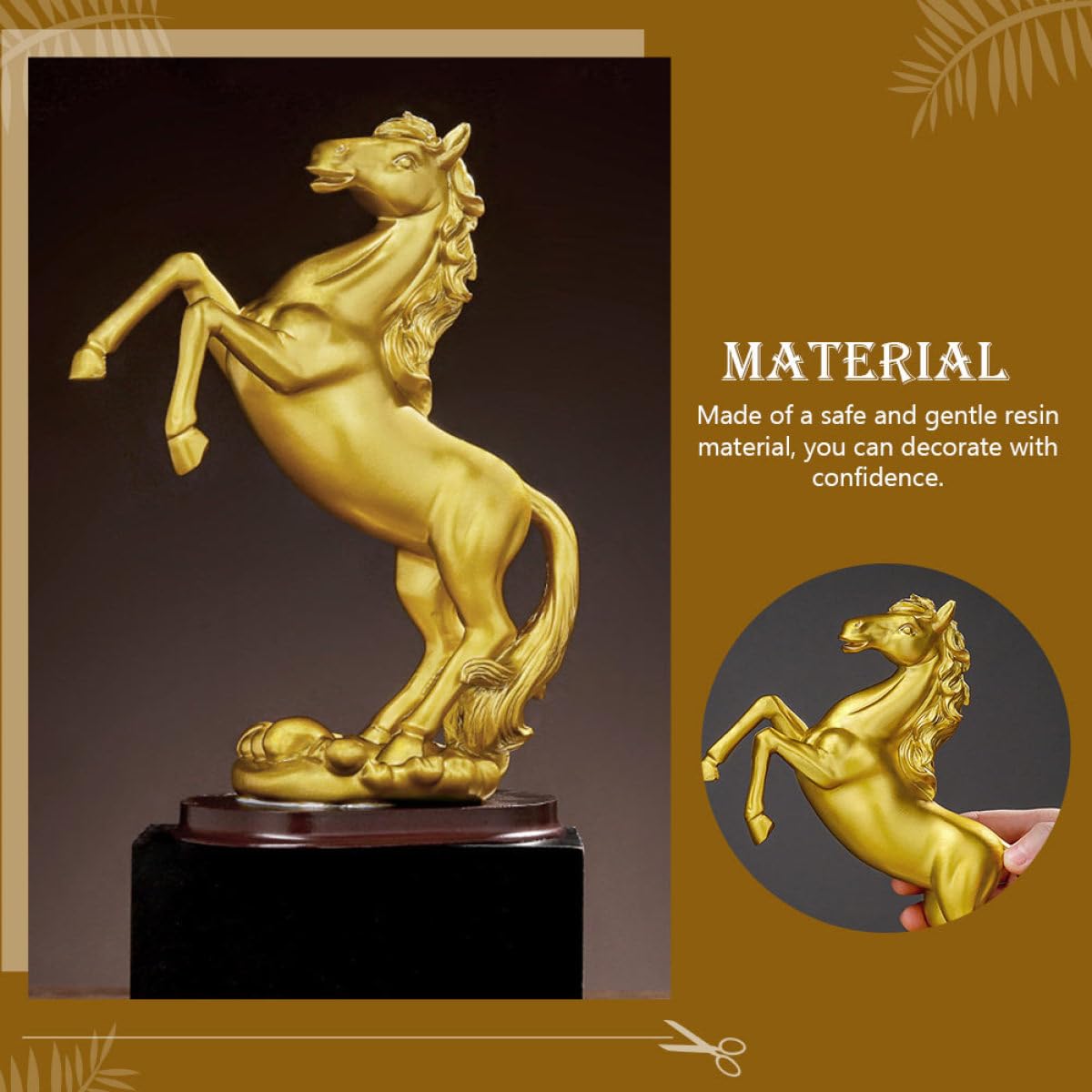 Pferdestatue aus Kunstharz in Goldener Farbe Stilvolle und Glänzende Pferdefigur zur Wohn und Bürodekoration für Regale und Vitrinen