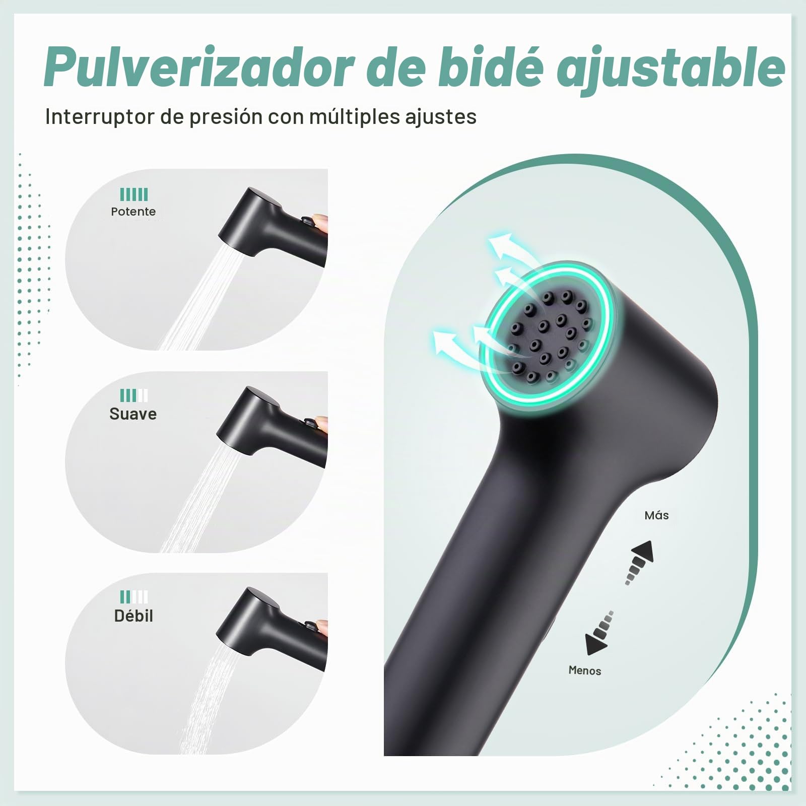 Faustina Bidé Ducha de Mano Conjunto de higiene personal para WC cuarto de baño, Grifo de Fijación con Pistola de Pulverización ajustable Bidé Ducha, montaje en pared de Latón negro mate