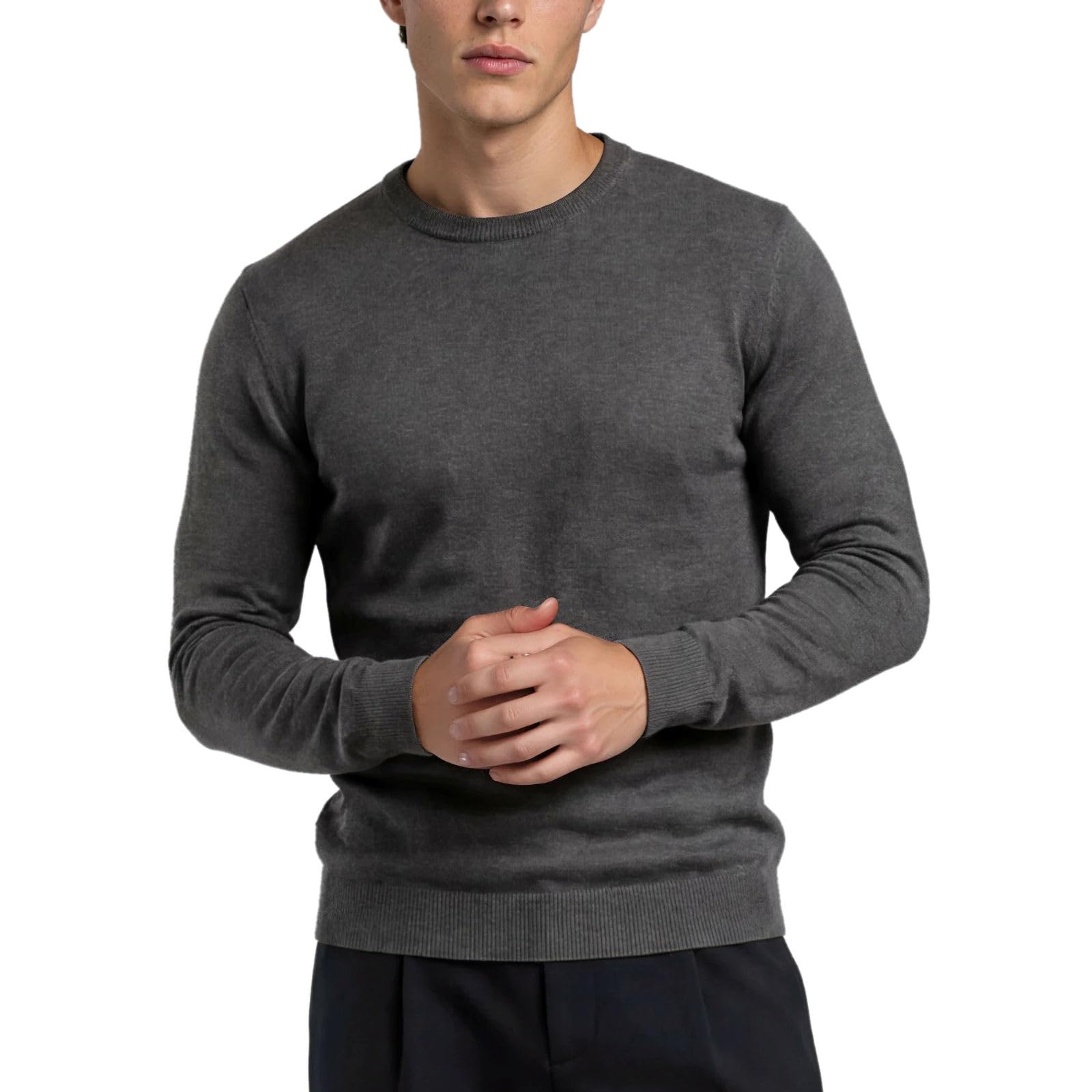 Xact Men's Dark Charcoal Jumper Fine Knit Crew Neck (Dark Charcoal) M