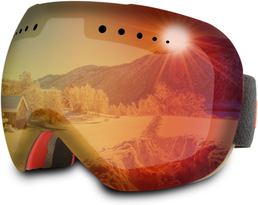 PDTXCLS Ski Goggles, HybLc Snowboard Goggles with UV400 Protection Anti-fog Spherical Dual Lens for Men Women Youth Winter Snow Sports Snowmobile Skiing Skating