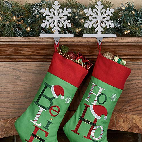 Fowecelt 3D Snowflake Christmas Stocking Hanger Silver Metal Mantle Stocking Holders for Mantel Shelf Tv Stand Christmas Holiday Decorations