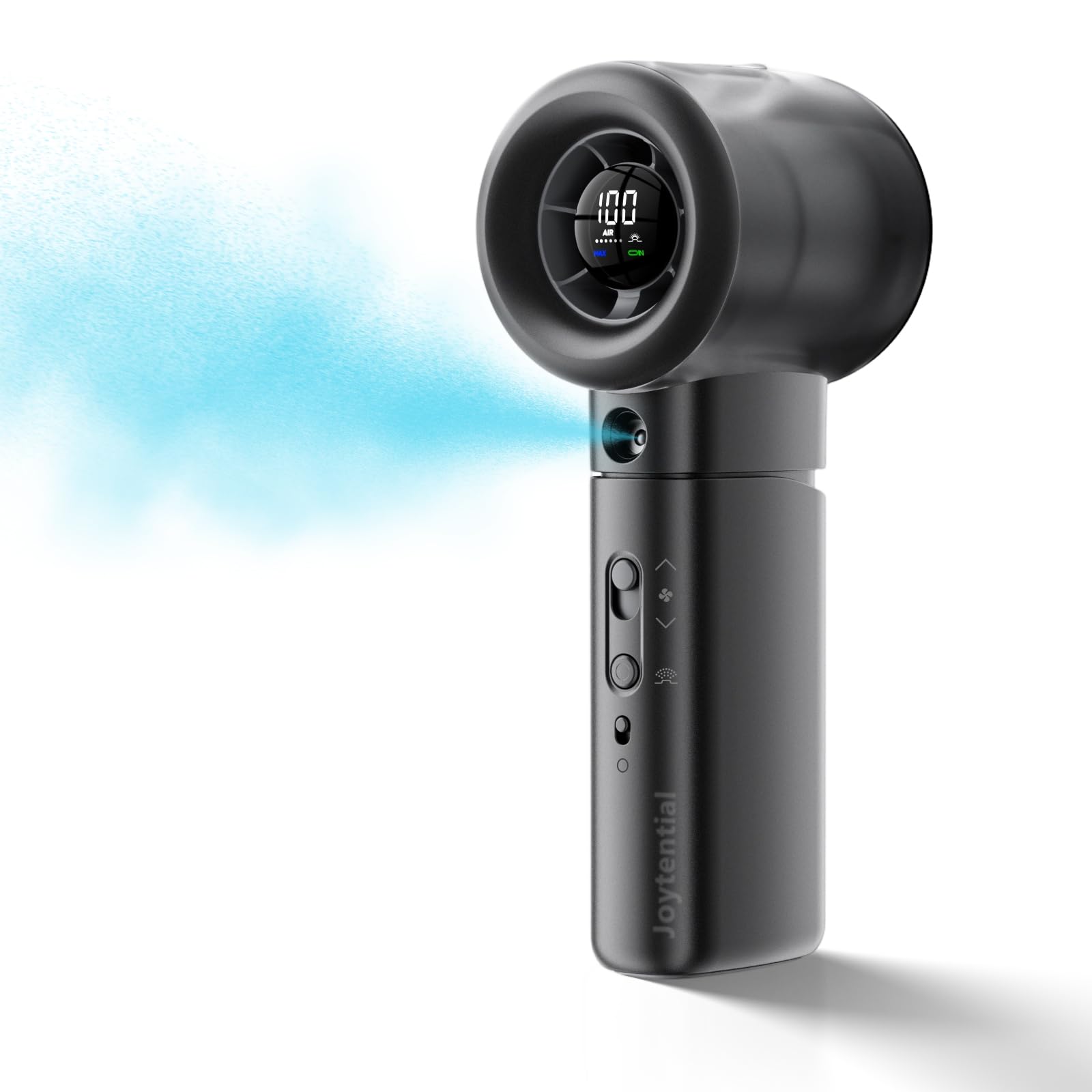 Joytential Ventilatore Portatile Turbo con Nebulizzatore, Ventilatore a Mano Ricaricabile USB, 1-100 Regolabili Velocità, Piccolo Ventilatore Potente per Esterni, Viaggi, Campeggio, Nero