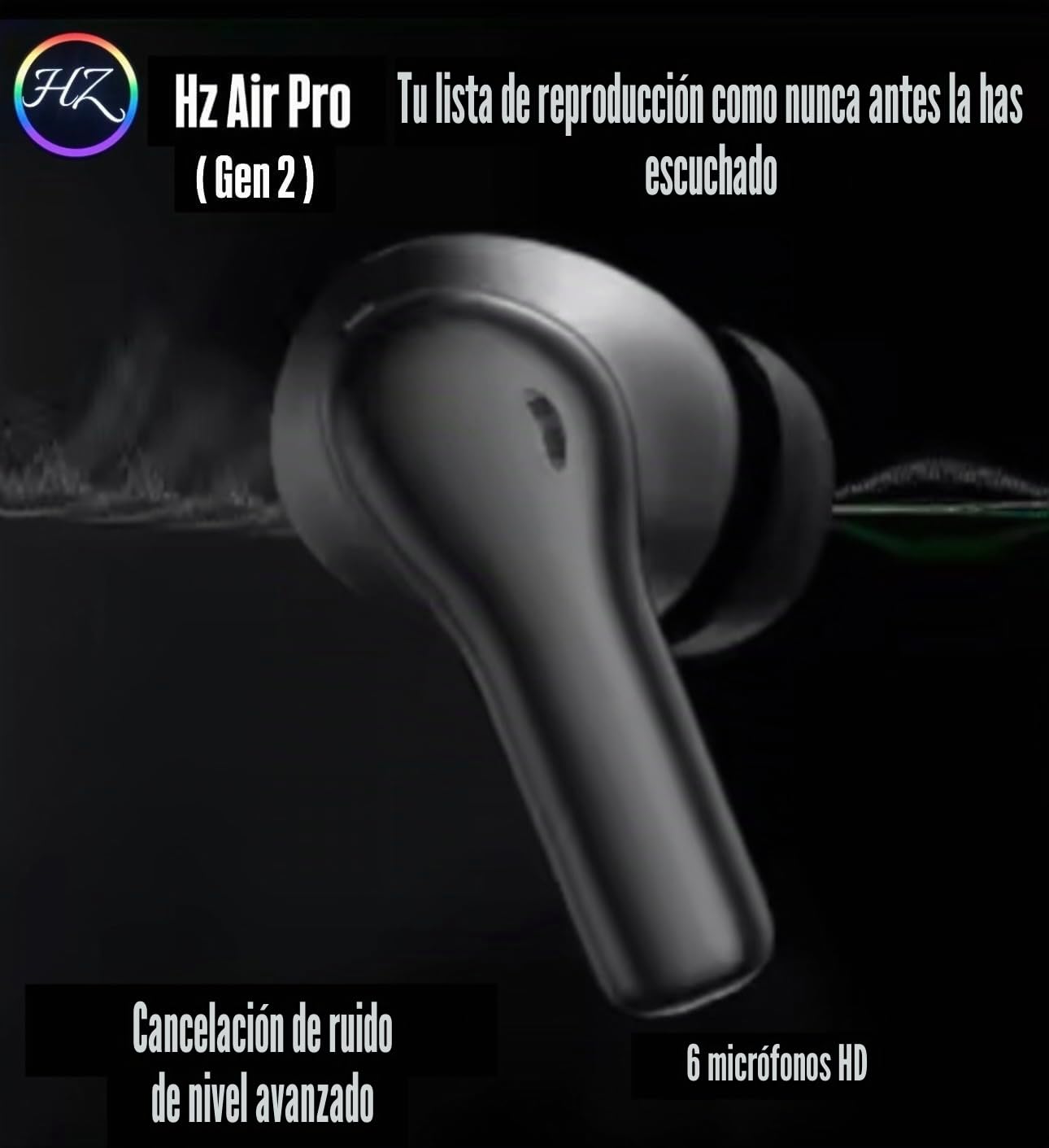 HZ Air Pro (Gen 2) Auriculares Inalámbricos con Cancelación Activa de Ruido ANC, Driver de 13 mm, Modo Transparencia, 6 Micrófonos HD, Bluetooth 5.4 Estable y Estuche de Carga Rápida USB C