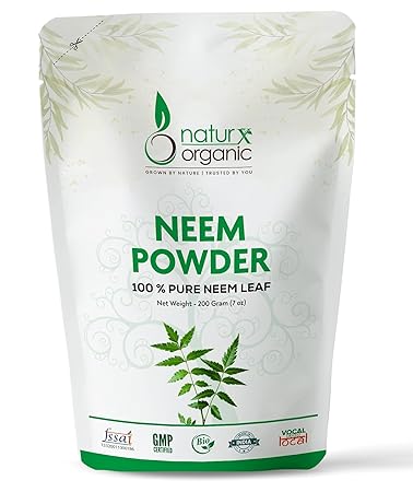 Naturx Organic Natural And Organically Grown Neem Leaves Powder, For Healthy Hair & Hair Cleanser | Skin Acne Face Packs Hair & Skin Care 200 Gram (7 oz)