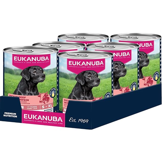 EUKANUBA Alimento Húmedo para Perros Senior con Vacuno y Calabaza, 6 x 400g