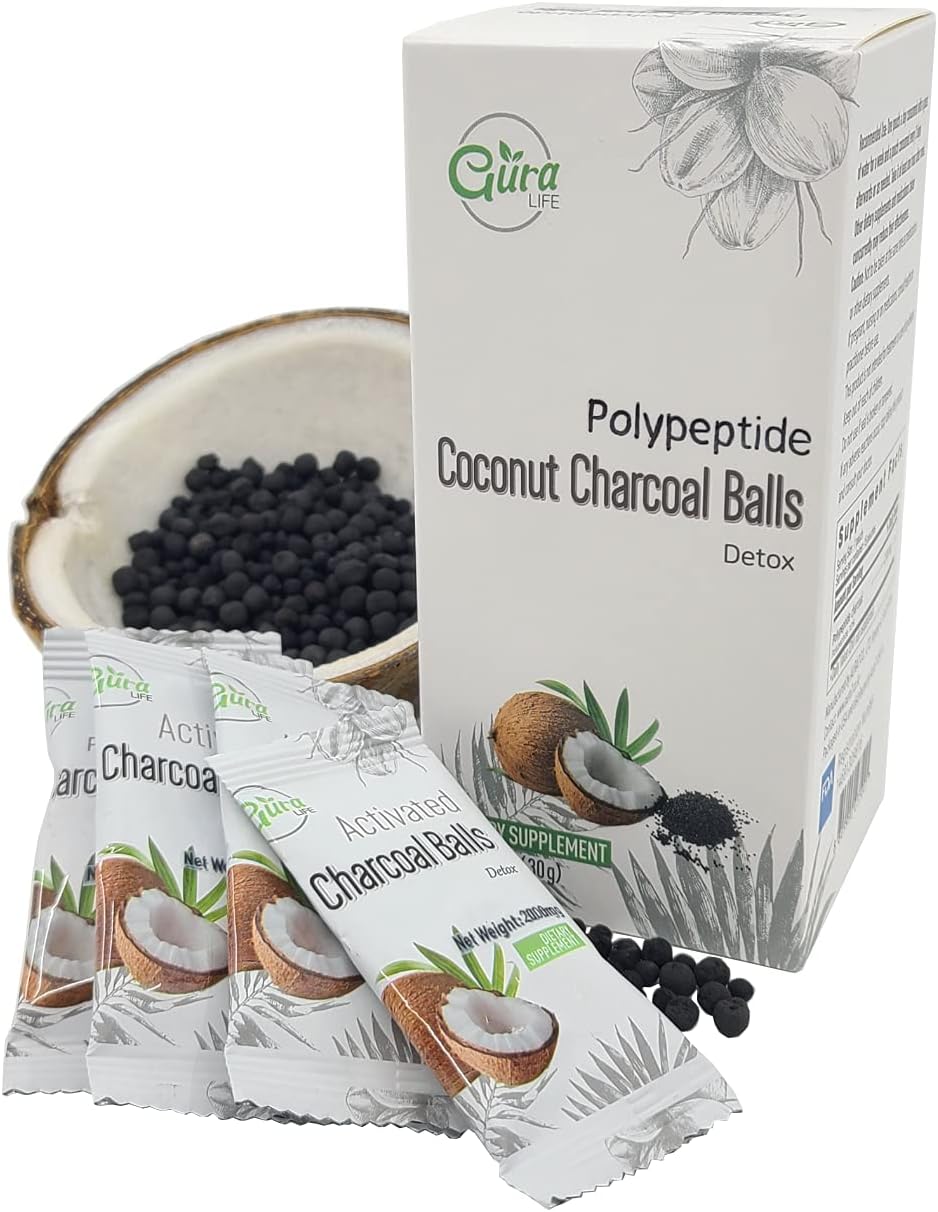 Aura Life Polypeptide Coconut Charcoal Ball 2000mg - Derived from Organic Coconut Shells - Promote Natural Detoxification - Vegan Supplements - Activated Charcoal - 1 Month Supply : Health & Household