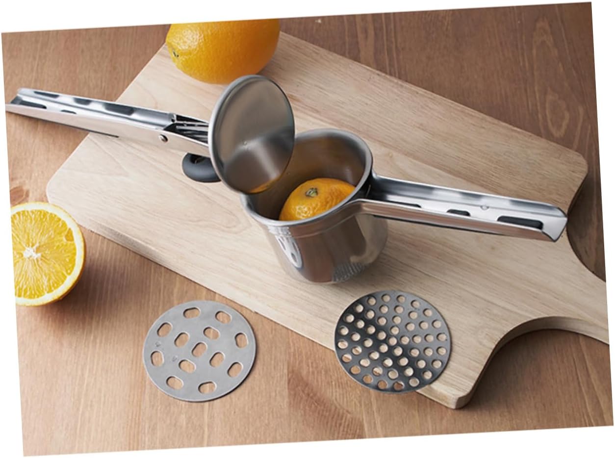 PRETYZOOM Non- Silicone Handle Food Pressing Tool for Potatoes Vegetables and Fruits Potato Interchangeable Disks for Purees