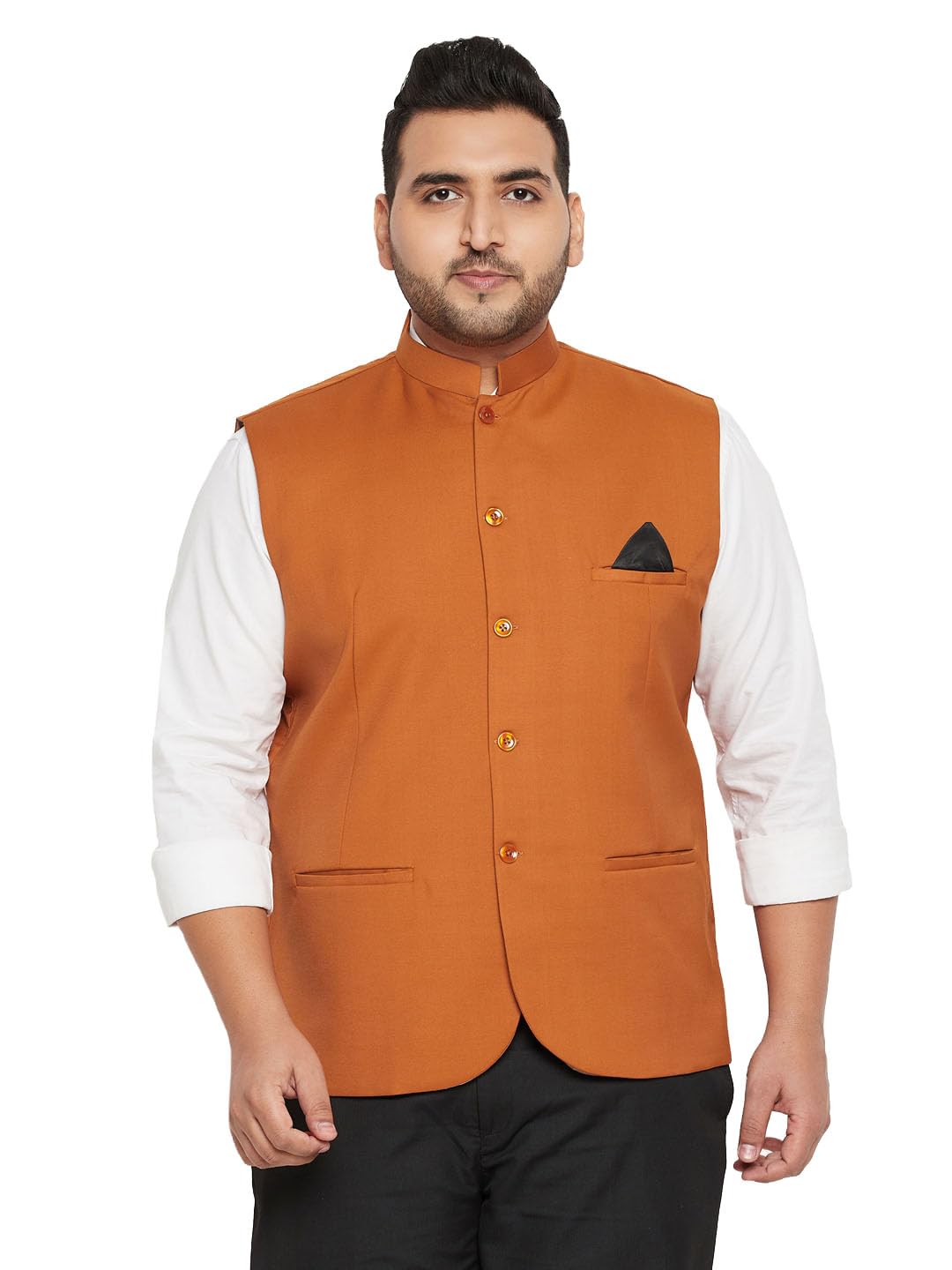 vastramay plus Men's Orange Nehru Jacket-picture-14