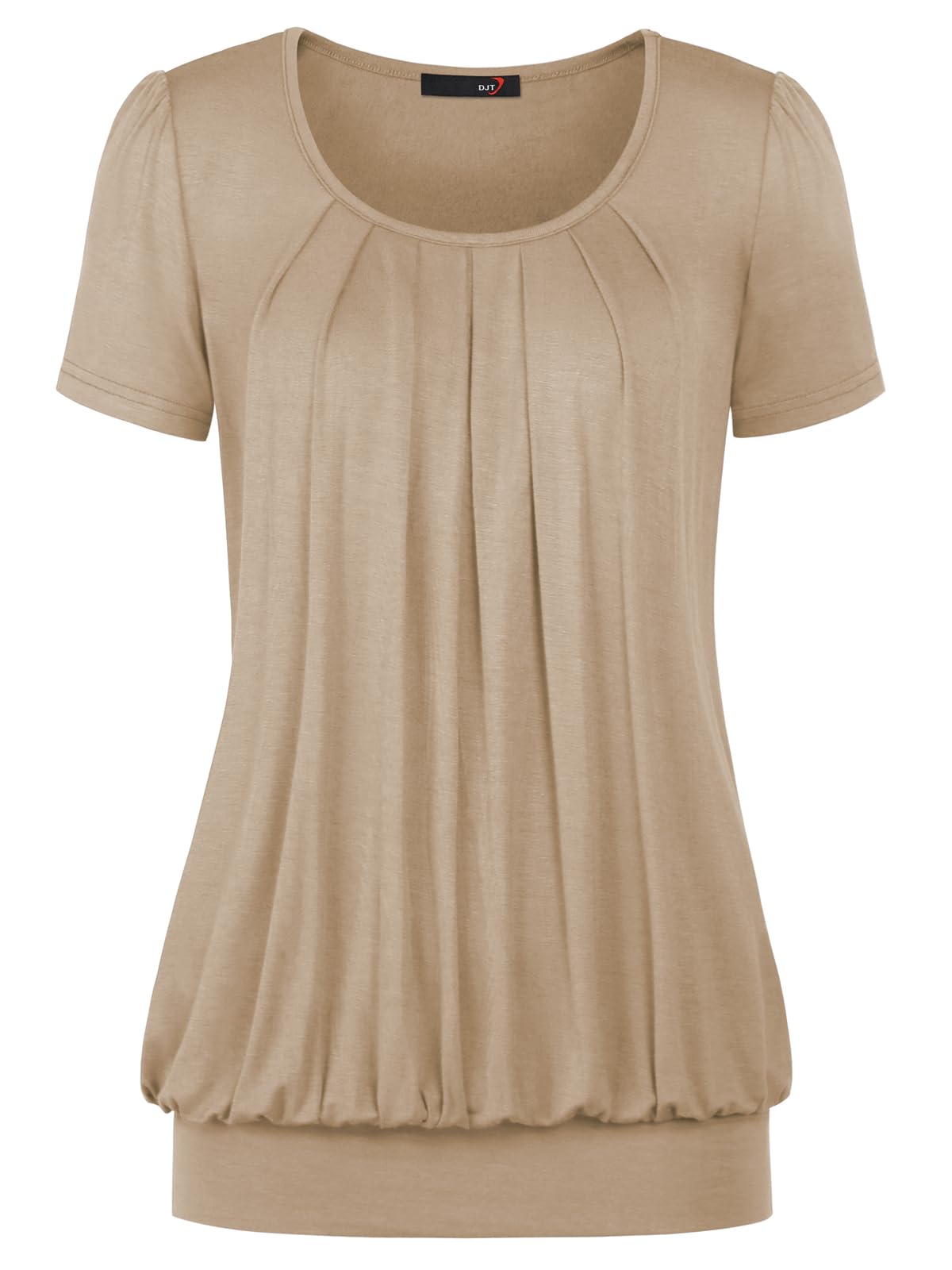 DJT Damen T-Shirt Sommer Oberteile Rundhals Falten Kurzarm Print Bluse Basic Shirt Tunika Tee Tops