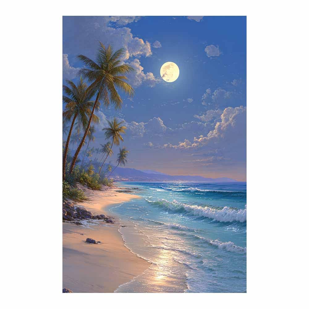 HOQIU Vintage wall art Moonlit Tropical Beaches decorative painting, wall art, for Living Room Bathroom Bedroom Kitchen Decoration.(Multicolor)-60x80cm Unframed